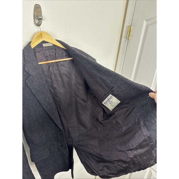 Harris Tweed Mens 44 Wool Black Blue Blazer Wool Sports Coat Scotland - Picture 5 of 9